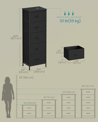 SONGMICS Dresser for Bedroom, Tall Dresser with 5 Fabric Drawers