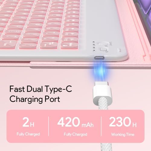 YBING for iPad Air 13 Inch & Pro 12.9 Keyboard Case with Mouse, 7 Colors Backlit Keyboard & 360 Rotating Cover with Pencil Holder for iPad Pro 12.9 (6th, 5th, 4th gen), Air 13 M4/M3/M2 (Pink)