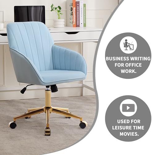 Adjustable Home Office Desk Chair, Fabric with Gold Metal Base
