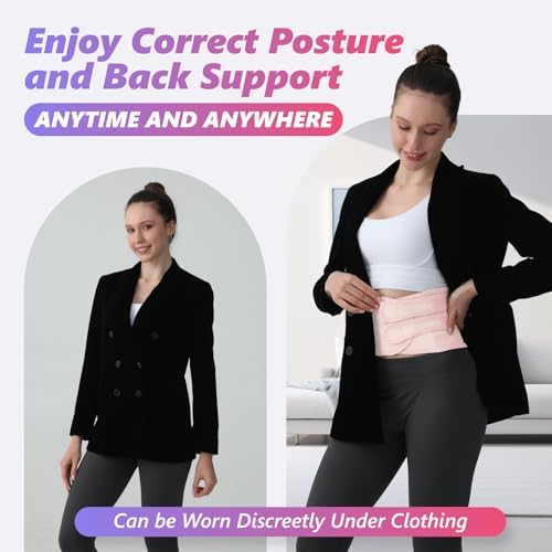 Posture Corrector for Women and Men, Adjustable Shoulder Straightener with Full Back Support, Relief for Lower & Upper Back Pain, Spine, Scoliosis Relief (Pink, Small)