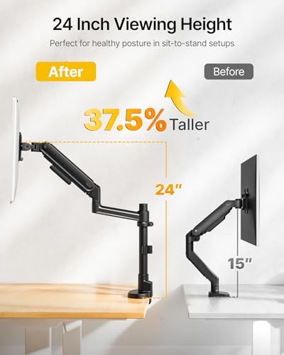 monTEK Tall Single Monitor Arm, 17–40" Full Motion Height Adjustable，Black