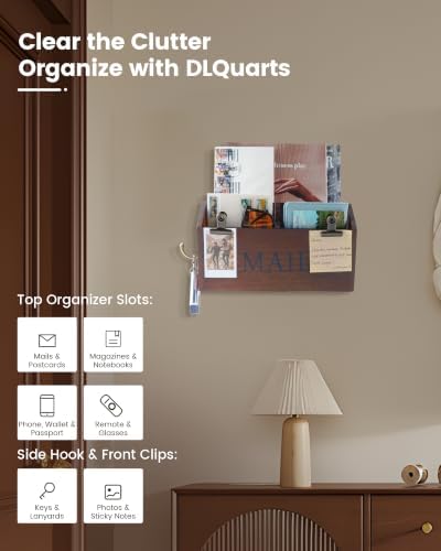 DLQuarts Solid Wood Mail Organizer Countertop or Wall Mounted, Rustic Brown