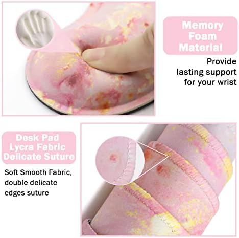 4-in-1 Large Gaming Mouse Pad, Keyboard Wrist Rest Pad & Wrist Support Mousepad Set, Extended Desk Pad Waterproof Desk Mat for Home Office Study Game-Pink Gold Marble