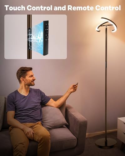 SIBRILLE Brown Floor Lamp, Modern Stepless Dimmable Standing Lamp with Remote Control, 22W 3000-6000K LED Rotatable Floor Light Uplighter Stand up Lamp Tall Lamp for Living Room Bedroom Office