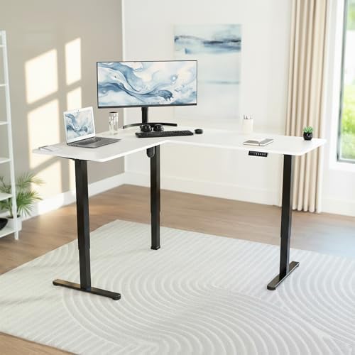 VIVO White 63 x 55 in Corner Standing Desk, DESK-E3CTBW