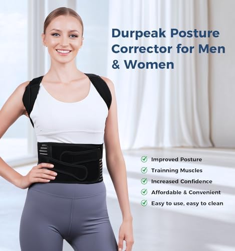 Posture Corrector for Women and Men, Full Back Brace Support with Adjustable Shoulder Straps, Shoulder and Back Straightener Posture Correction, Upper and Lower Back Pain Relief (Black, Large)