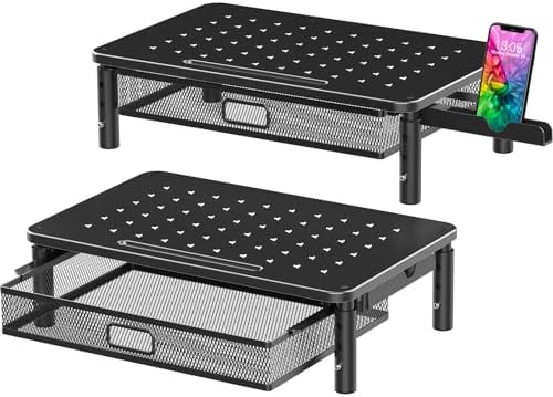 Zimilar 2 Pack Monitor Stand Riser with Metal Drawer, 3 Height Adjustable