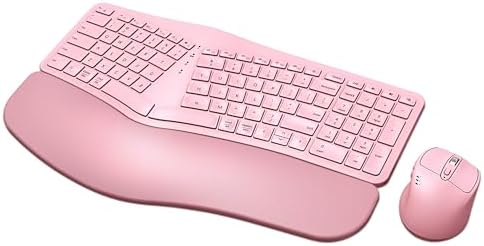 MK960 Ergonomic Wireless Keyboard Mouse Combo, Bluetooth/2.4G Split Design Keyboard with Palm Rest and 4 Level DPI Adjustable Wireless Mouse Multi-Device, Rechargeable, for Windows/Mac/Android(Pink)