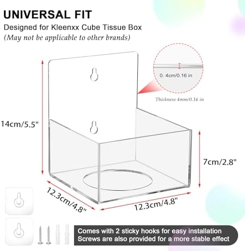 Acrylic Tissue Box Holder Wall Mounted, Clear Square Tissue Cover