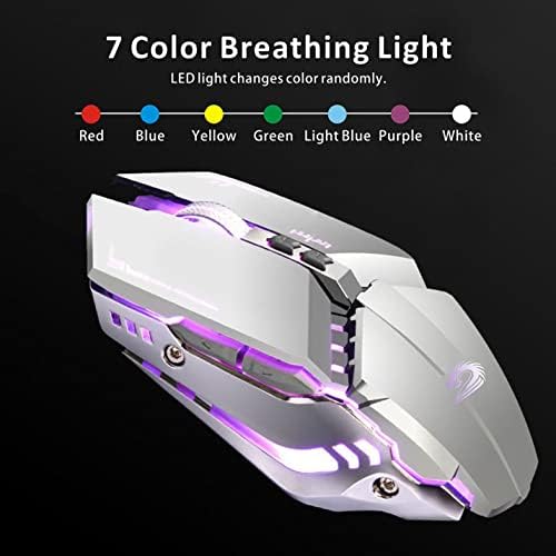 TENMOS T12 Wireless Gaming Mouse, Silent Rechargeable Computer Mice-Silver