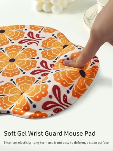 Seorsok Orange Flower Mouse Pad with Gel Wrist Support Mouse Pad,Ergonomic Aesthetic,Comfortable Mousepad for Office Game Work Computer,Pain Relief Mousepad with Non-Slip Silicone Base,Blooming Floral