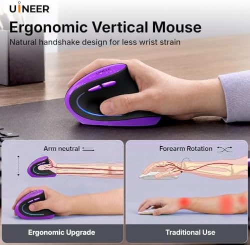 Uineer Ergonomic Vertical Mouse, 3200 DPI,Wireless Bluetooth / 2.4GHz