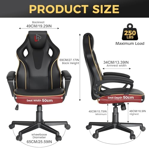 HapGIFT Gaming Chair, Ergonomic Computer Gaming Chairs with Link Armrest, PU Leather Video Game Chairs for Adults Teens, Height Adujustable Racing Style PC Chair for Home, 300LBS (BLACK)