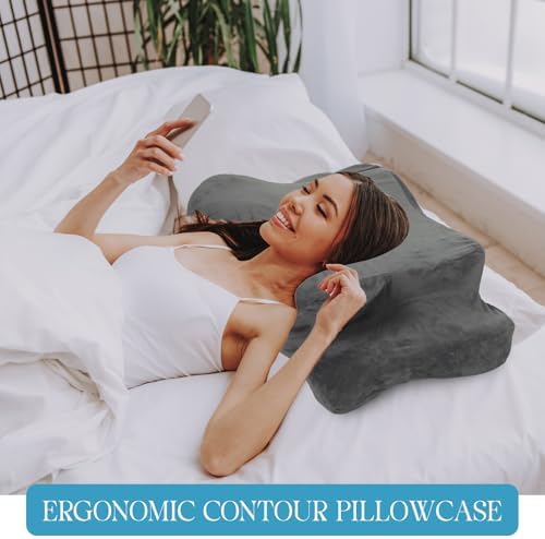 Hahafelt Cervical Neck Pillow Case Plush with Zipper, Dark Gray, Queen Size