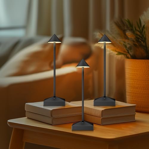 3 Pack Small Black Rechargeable Cordless Table Lamps Dimmable