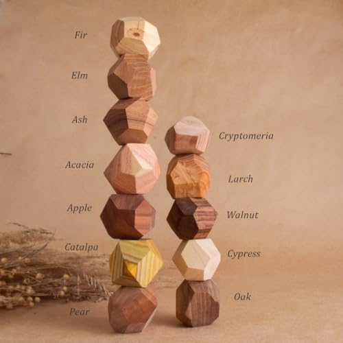 Wooden Stacking Stones Board Game Hardwood Balancing Blocks Party Game, Unique Handmade Sensory Stacking Rocks, Aesthetic Desk Decor Gift