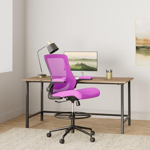 Misolant Tall Office Chair, Drafting Chair for Standing Desk, High Office Chair with Adjustable Lumbar Support, Flip-up Arm and Footrest Ring, Tall Drafting Chair for Bar Height Desk