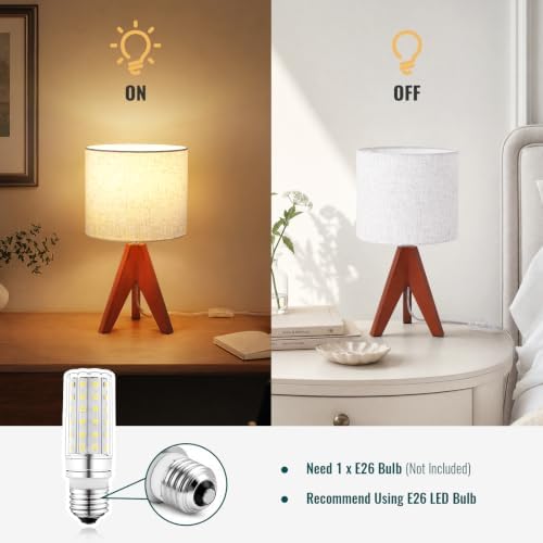Siljoy 14.2'' Tripod Table Lamp, Small Bedside Nightstand Lamp, E26 Base
