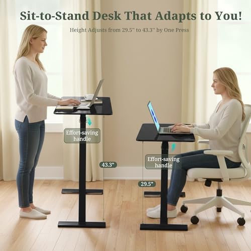 Mobile Standing Desk, Height Adjustable Laptop Desk with Hidden Casters