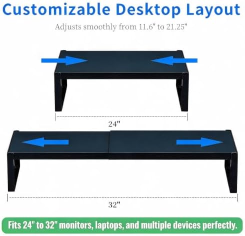 Adjustable Computer Monitor Stand, Metal Laptop Riser for Desk, Desk Shelf