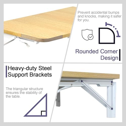 TEAMIX Wall Mounted Folding Table for Small Spaces, Floating Desk, Maple