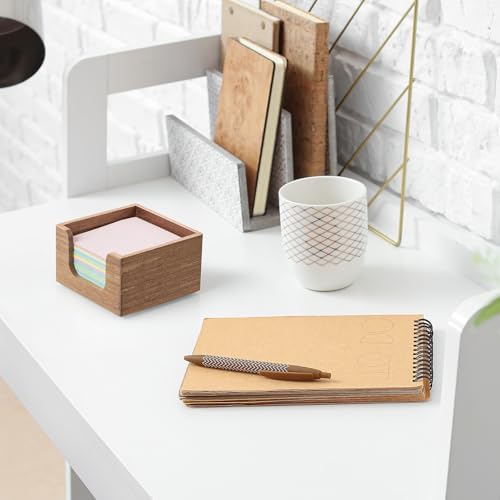 Bivvclaz Acacia Wood Sticky Note Holder, 3 x 3 Inch Post It Note Dispenser for Office Desk Accessories, Self Stick Note Pad Holder, Memo Pad Holder Dispenser Organizer for School Office Desk Supplies