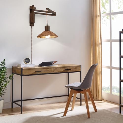 maesta Plug in Wall Lamp, Wood Swing Arm Wall Sconce for Bedroom