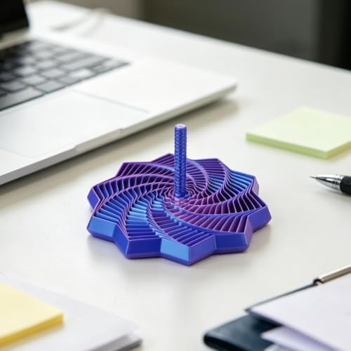 3D Printed Expanded Sensory Fidget Star, Fractal Stress Relief Spinning Tower Toy with Handle, Polygonal Honeycomb Whirling Spiral Design, Stocking Stuffers Gift for Adults Teens ADHD Office Desk
