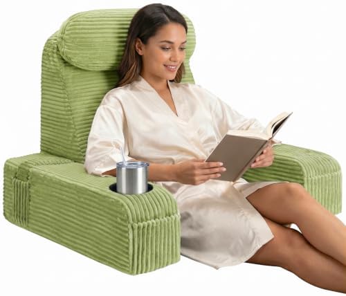 Reading Pillow/Backrest Pillow with Arms, Cup Holder & Phone Pocket