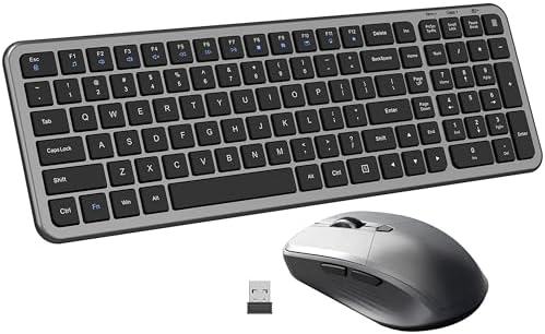 Wireless Keyboard and Mouse, Ultra-Thin Compact Full-Size Keyboard with Numeric Keypad, Calculator Button, USB Receiver, 3-Speed Adjustable DPI, Quiet Click Computer Mice for Laptop PC Windows Mac