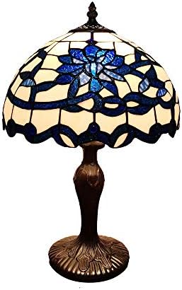 Gracie 12-inch Blue/White Flower Design Stained Glass/Bronze Tiffany-Style Table Lamp