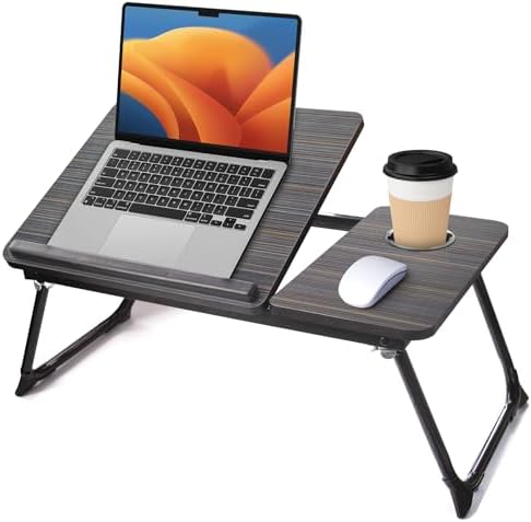 Lap Desk for Couch/Sofa/Floor, 5-Angle Adjustable Bed Desk with Foldable Legs &Cup Holder, Light Weight Bed Tray Table for Writing/Eating/Reading, Portable Laptop Stand for Adults, Kids