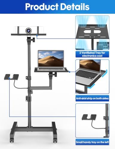 Projector Stand, 2-Shelf Laptop Tripod Stand with Adjustable Height