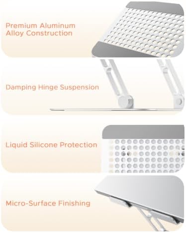 PHIXERO Height Adjustable Laptop Stand, Aluminum Laptop Riser Silver WS1