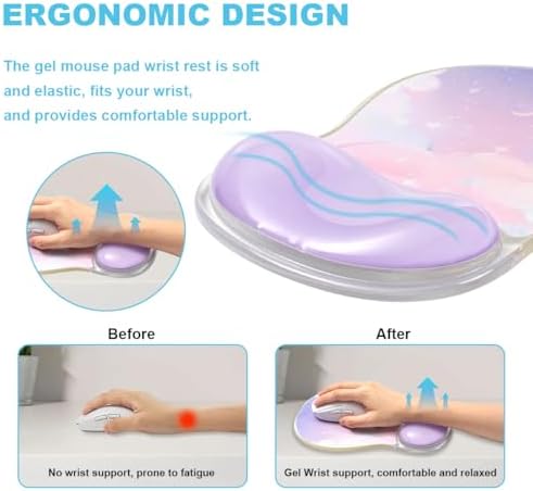 Purple Ergonomic Gel Mouse Pad Wrist Support, Ease Wrist Pain PC Laptop