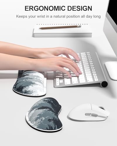 Auhoahsil Large Mouse Pad with Wrist Rests for Keyboard & Mouse, Thick Soft Ergonomic Memory Foam Wrist Supports, Big & Long Desk Mat 35.5 x 15.7 in, for Office Gaming Computer, Misty Forest
