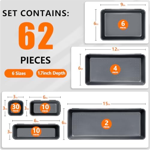 UPGRADED 6 SIZE & 62 PCS Tool Box Organizer Desk Drawer Organizer Tray Set