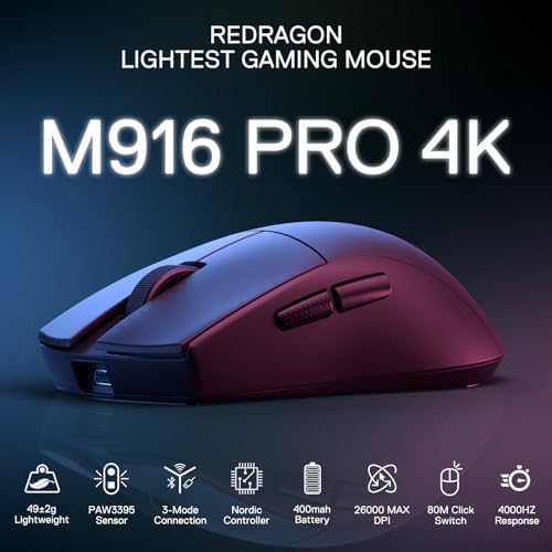 Redragon M916 Wireless 49G Ultra-Light Gaming Mouse 26K DPI Remapping Keys
