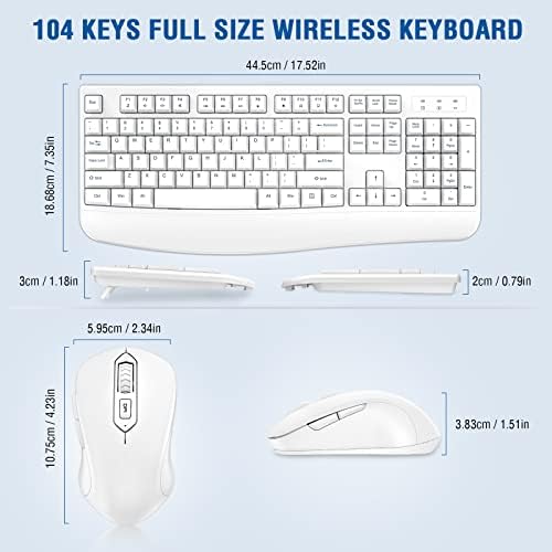 EDJO Wireless Keyboard and Mouse Combo, USB Plug & Play (White)