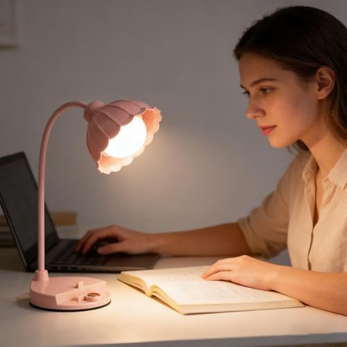 Bedside Table Lamp Gooseneck Dimmable Non-Glare Cute