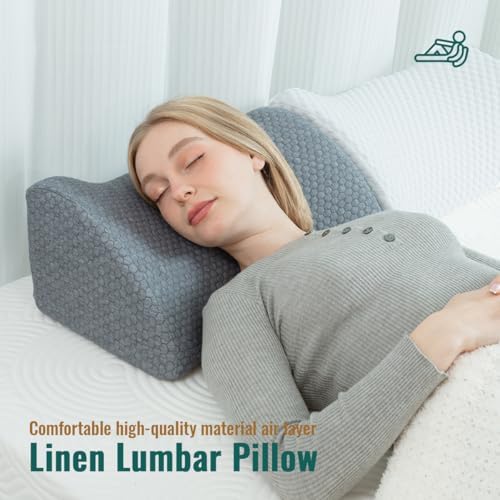 Lumbar Support Pillow Memory Foam Breathable Support for Office Chair, Car Seat, Sofa, Bed - Relieves Back, Spine, Neck Pain for Ergonomic Comfort Gray 22 * 11 * 7.5in