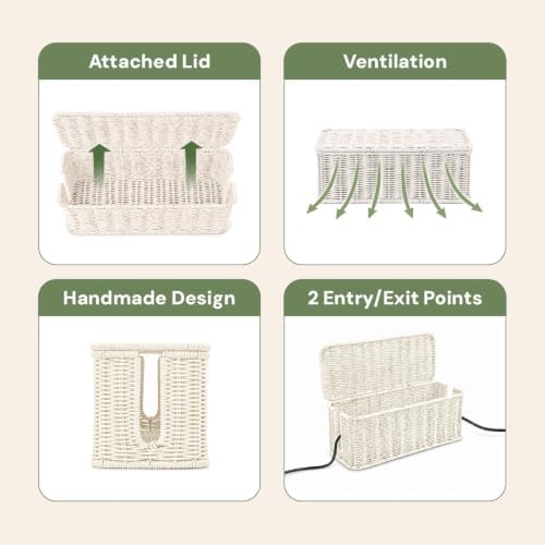 Cable Management Box, Handmade Rattan Cord Organizer for Power Strip