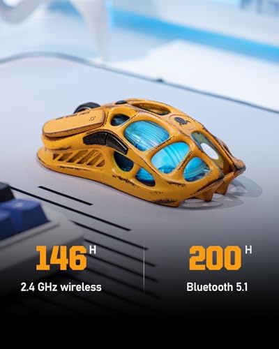 GravaStar Mercury M1 Pro Gaming Mouse, Lightweight Magnesium Alloy, 26,000 DPI, PAW3395DM Sensor, 5 Programmable Buttons, Support Wired/2.4GHz/BT, Up to 200 Hours Battery Life (Battle-Yellow)