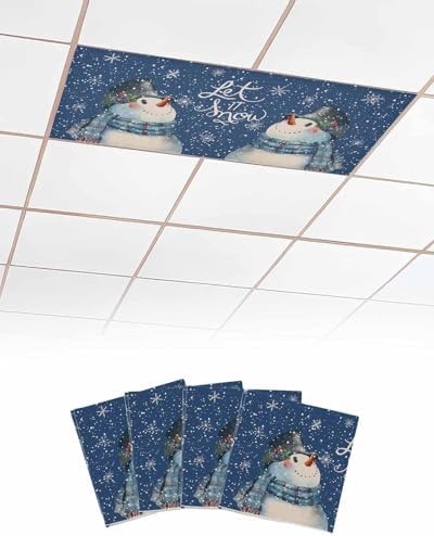 Watercolor Snowman Magnetic Fluorescent Light Covers for Ceiling Lights 2 x 4 Feet,Christmas Snowflake Plaid Blue Office Classroom Kitchen Drop Ceiling Light Covers Filters Shade Panel 4 Packs