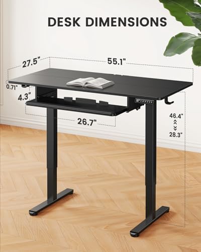 ErGear Electric Standing Desk with Keyboard Tray, 55x28 Inches Adjustable Height Sit Stand Up Desk, Home Office Desk Computer Workstation, Black