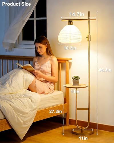 Gold Floor Lamp with Table, 66IN Tall Standing Lamp Rotary Switch