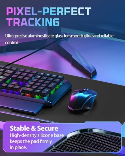 XXL Glass Gaming Mouse Pad, 38.5 × 16.5 Inch Extended Desk Mat, Black
