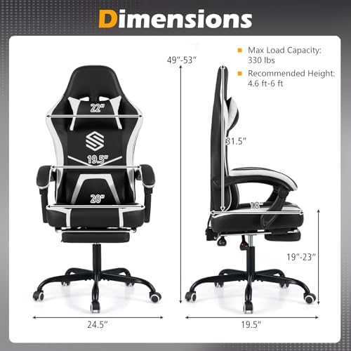 GIANTEX Gaming Chair, Height Adjustable Computer Desk Chair with Headrest, Lumbar Support, Linkage Armrests, Reclining Backrest & Footrest, Ergonomic Office Chair, Video Game Chair (Black)