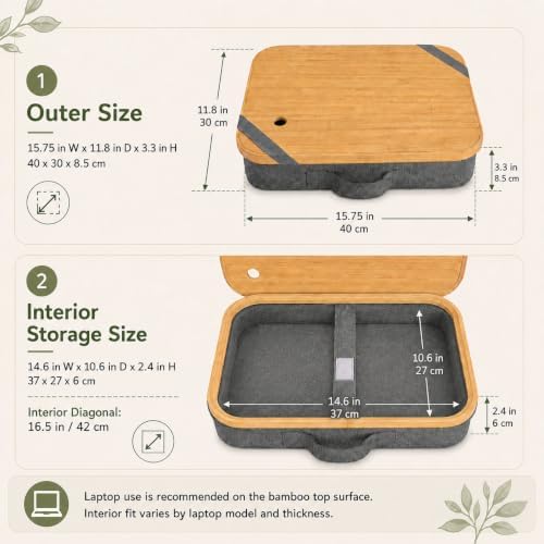 Mayjoy Bamboo Laptop Lap Desk with Storage, Removable Cover, Gray