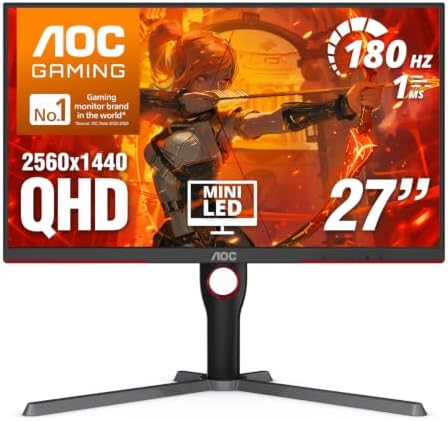 AOC 27 Inch Gaming Monitor QHD 180Hz Mini-LED HDR1000, Q27G3XMN